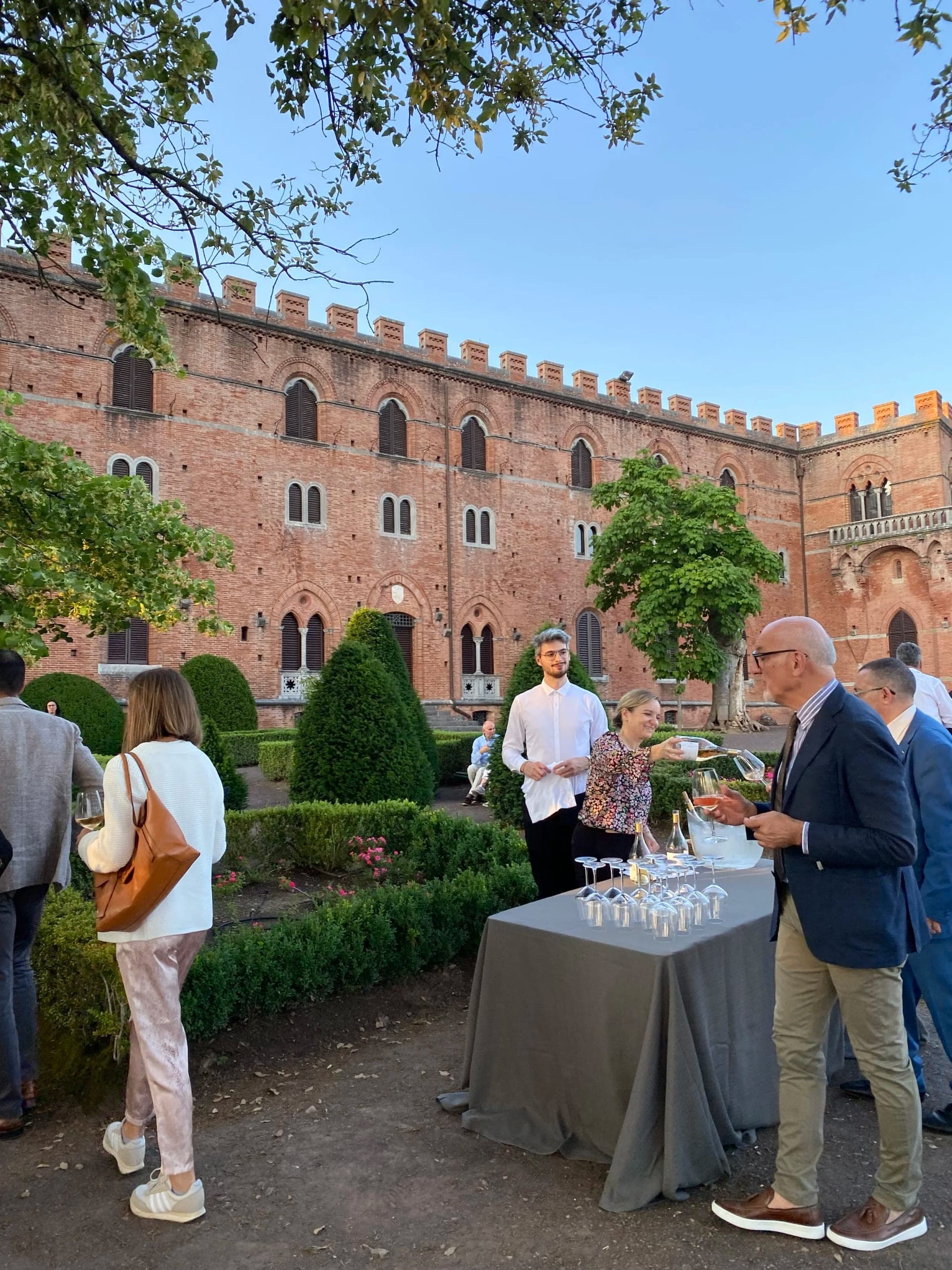 Wine served in the garden of a Chianti Classico castle