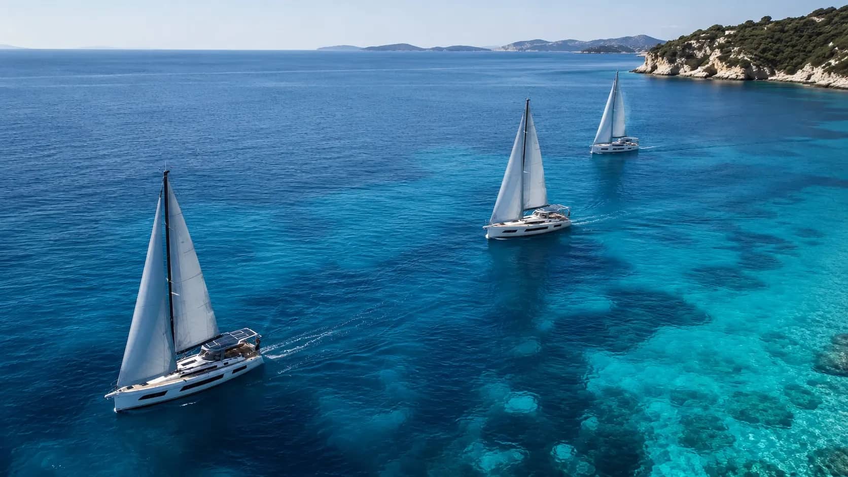 Sailboats on turquoise water along the coast